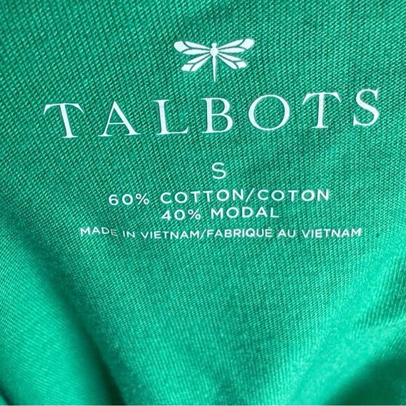 Talbots Kelly green button cap sleeve cotton blend top size small - Picture 5 of 6